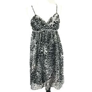 Alyn Paige Dress Womens Size 10 Babydoll Black White Animal Print Sundress Flowy